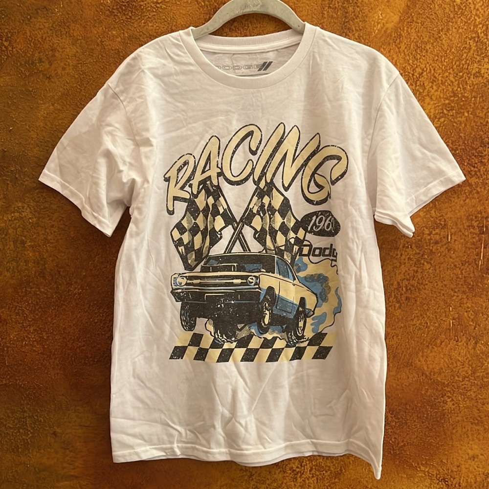 Racing Graphic T-Shirt White sz. L women kids junior Dodge retro car tee new